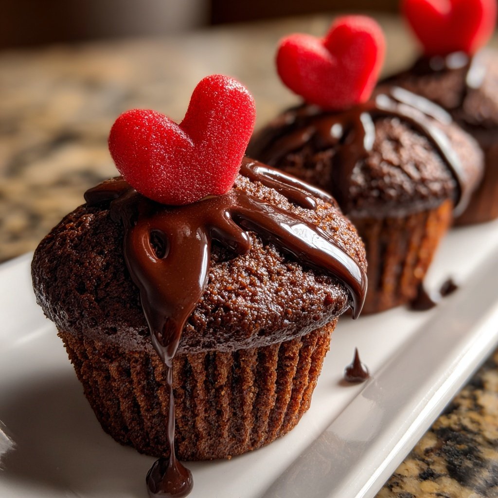 Chocolate Cupcakes with Heart Toppers