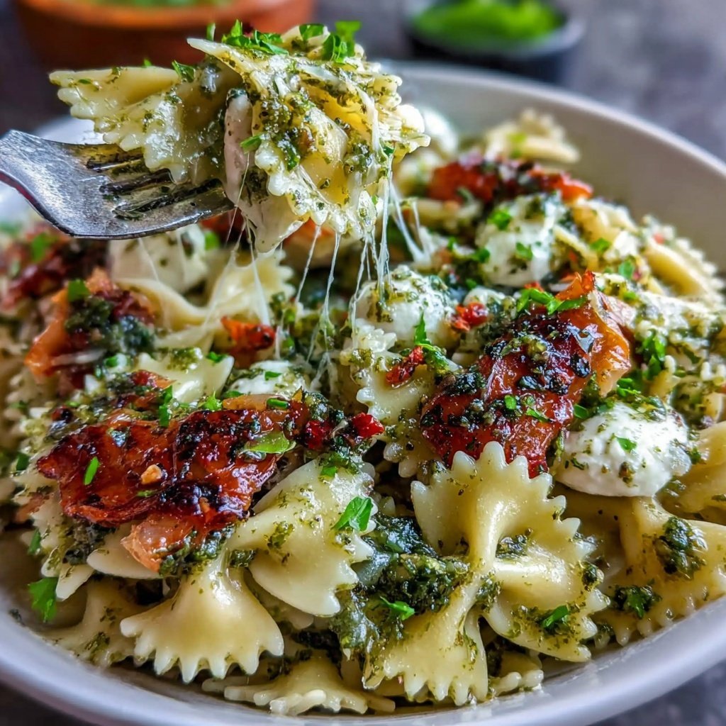 Bow Tie Pasta With Pesto And Mozzarella