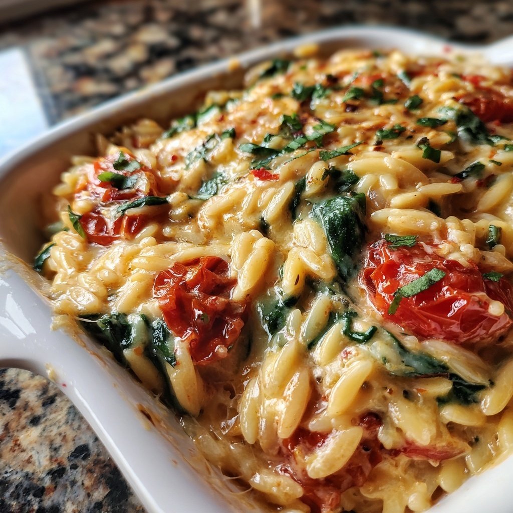 Spinach Tomato Orzo Bake