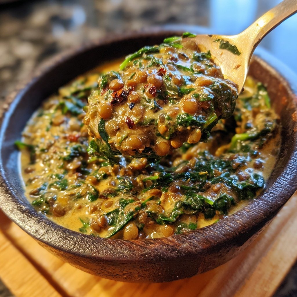 Creamy Garlic Spinach Lentils