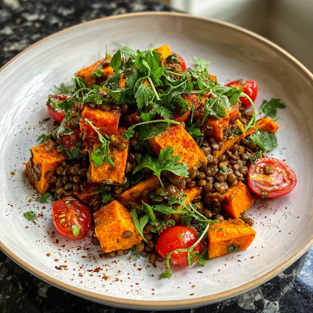 Healthy Lunch Roasted Sweet Potato Lentil Salad